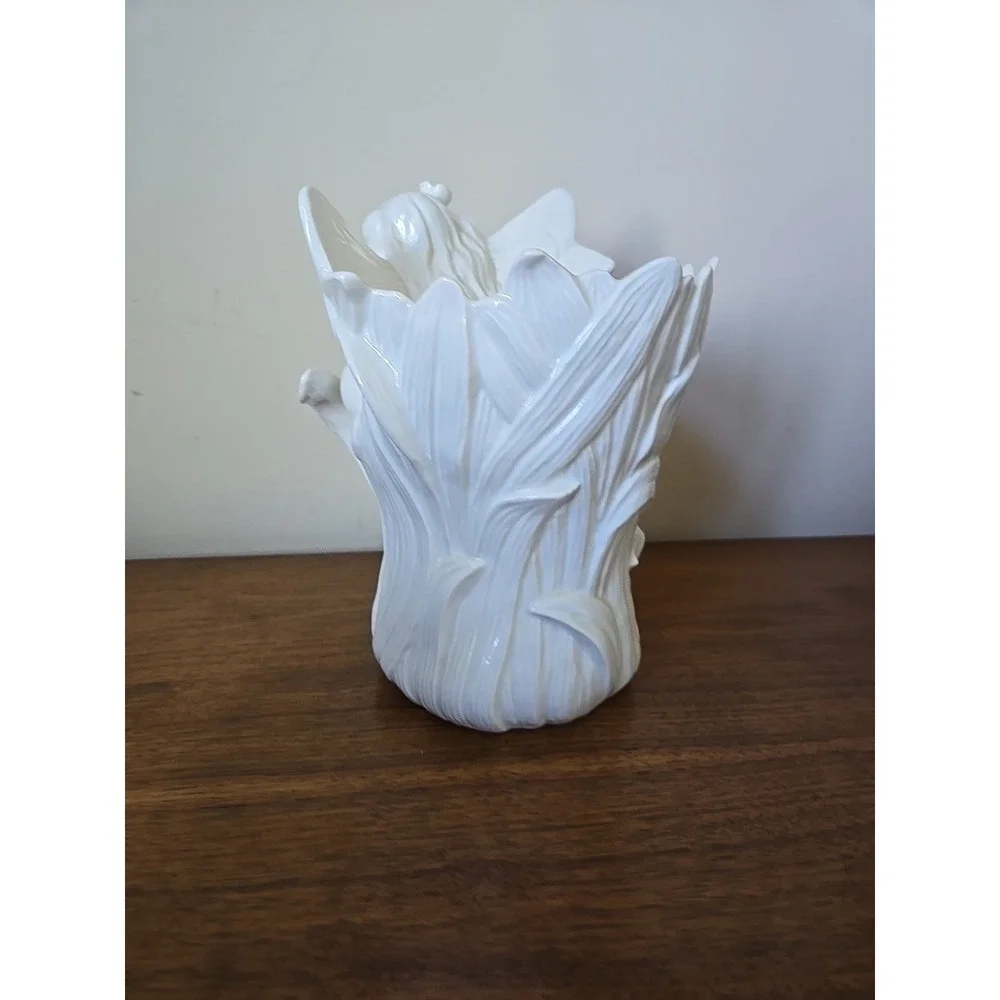Fitz and Floyd Fairy Collection Vase Art Nouveau White Ceramic Mythical 8.5